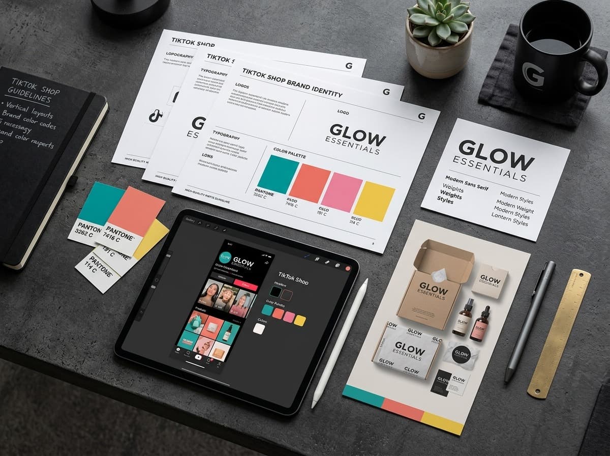 Primetok brand direction board showing vertical-format identity concepts for a TikTok Shop client