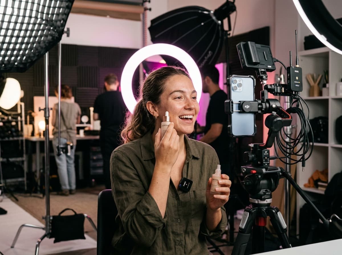 Primetok studio set-up filming a vertical product demonstration for a TikTok Shop client