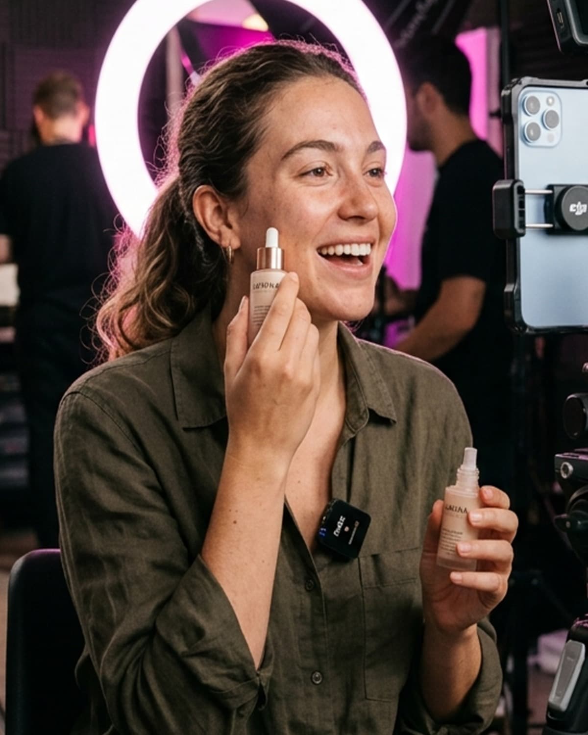 Primetok head of production briefing a creator on set